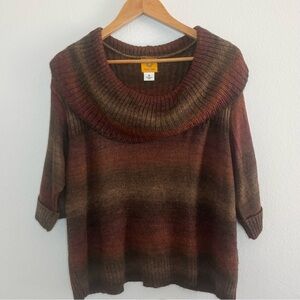 Ruby Rd. Cowl Neck Soft Knit Sweater Size XL Brown Burgundy Ombré